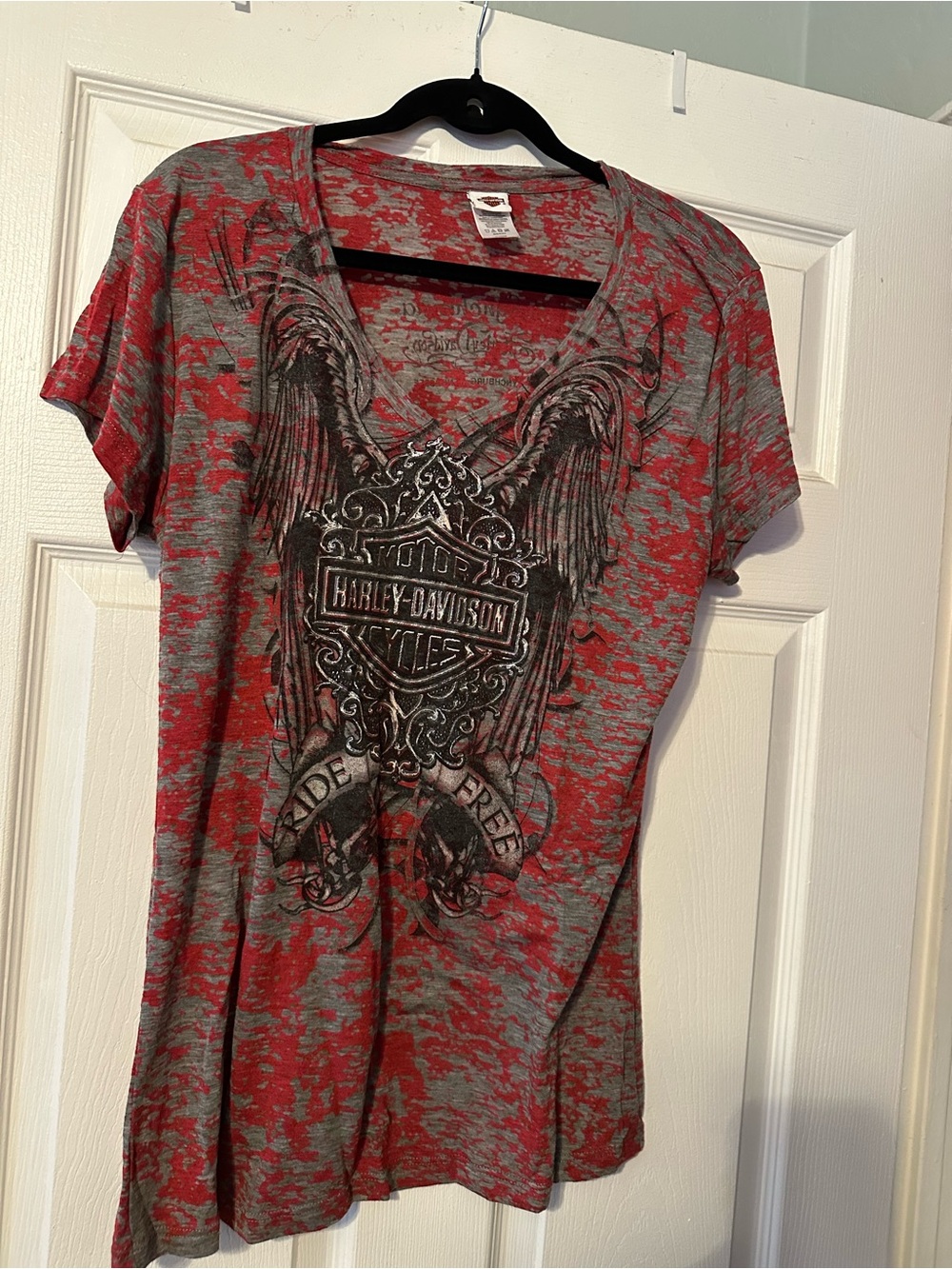 Harley-Davidson Red and Gray V-Neck Graphic Tee